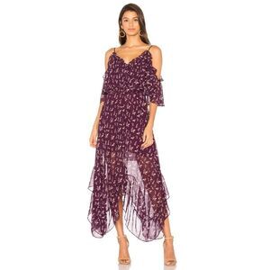 Misa Los Angeles Desi Cold Shoulder Purple Floral Midi Dress
